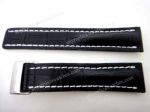 Aftermarket Replica Breitling Watch Bands  Black Real Leather  -24mm
